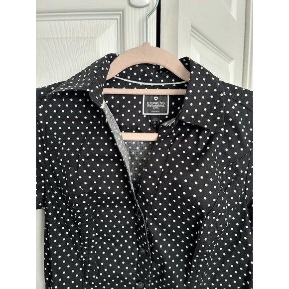 Express The Essential Shirt Button Up Long Sleeve Black/White Polka Dots Size XS - Picture 4 of 8